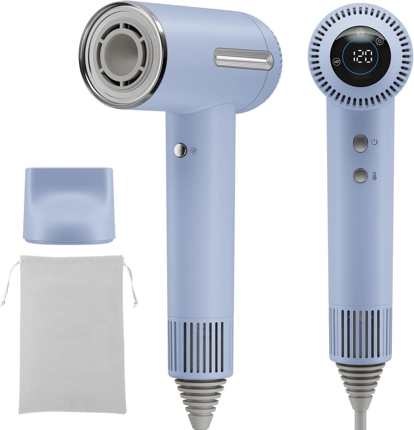 Hair Dryer, Tensky Blow Dryer with Magnetic Nozzle, High Speed Ionic Hair Dryers for Fast Drying Travel Blow Dryer with 110, 000 RPM Brushless Motor & LCD Intelligent Display (Blue)