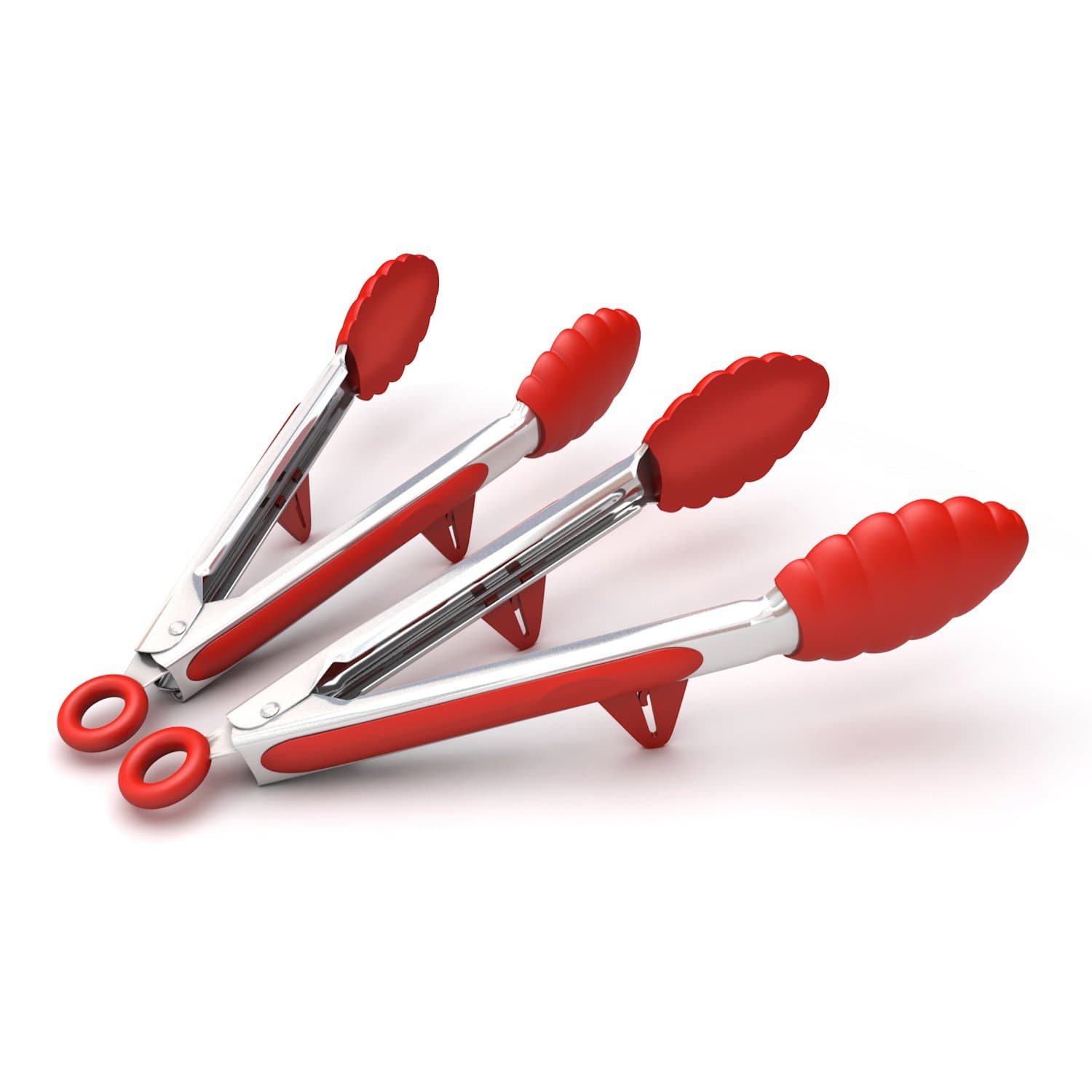 Kitchen Tongs with Built-in Stand, Set of 2, Red, 10.5 Inch, Stainless Steel and Silicone, Cooking Utensils