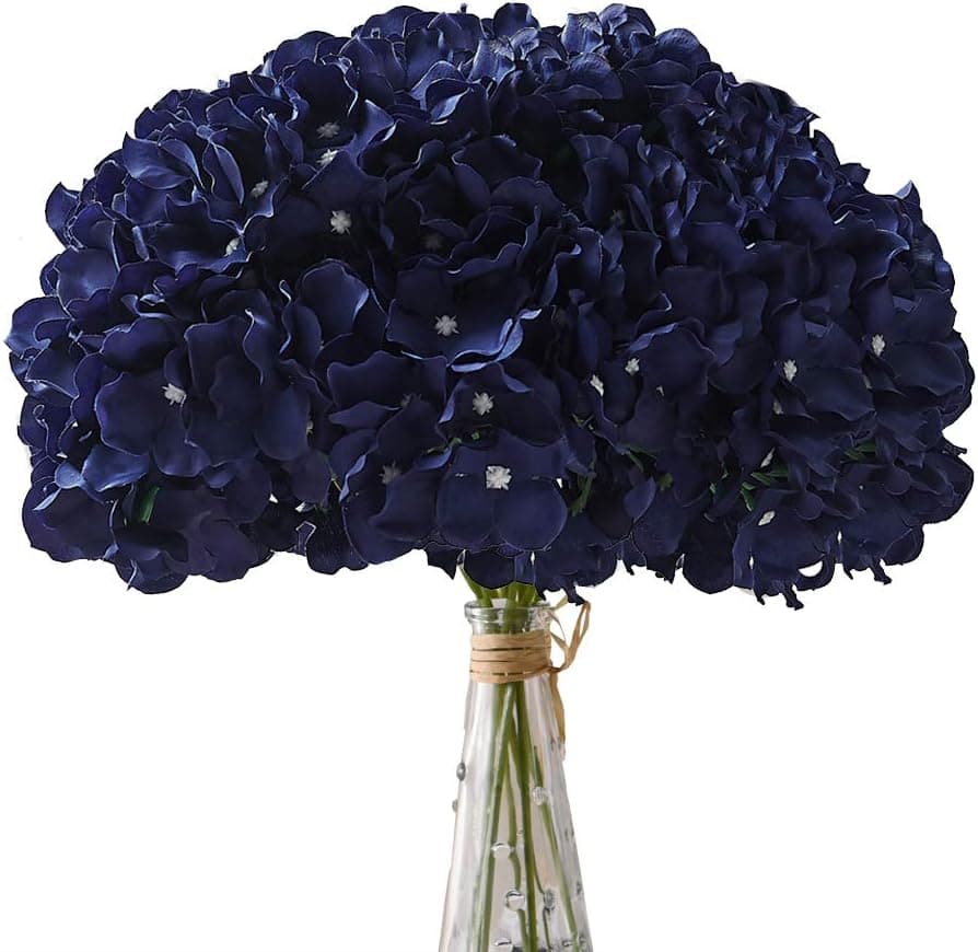 AVIVIHO Hydrangea Silk Flowers Navy Blue Heads Pack of 10 Full Hydrangea Flowers Artificial with Stems for Wedding Home Party Shop Baby Shower Décor