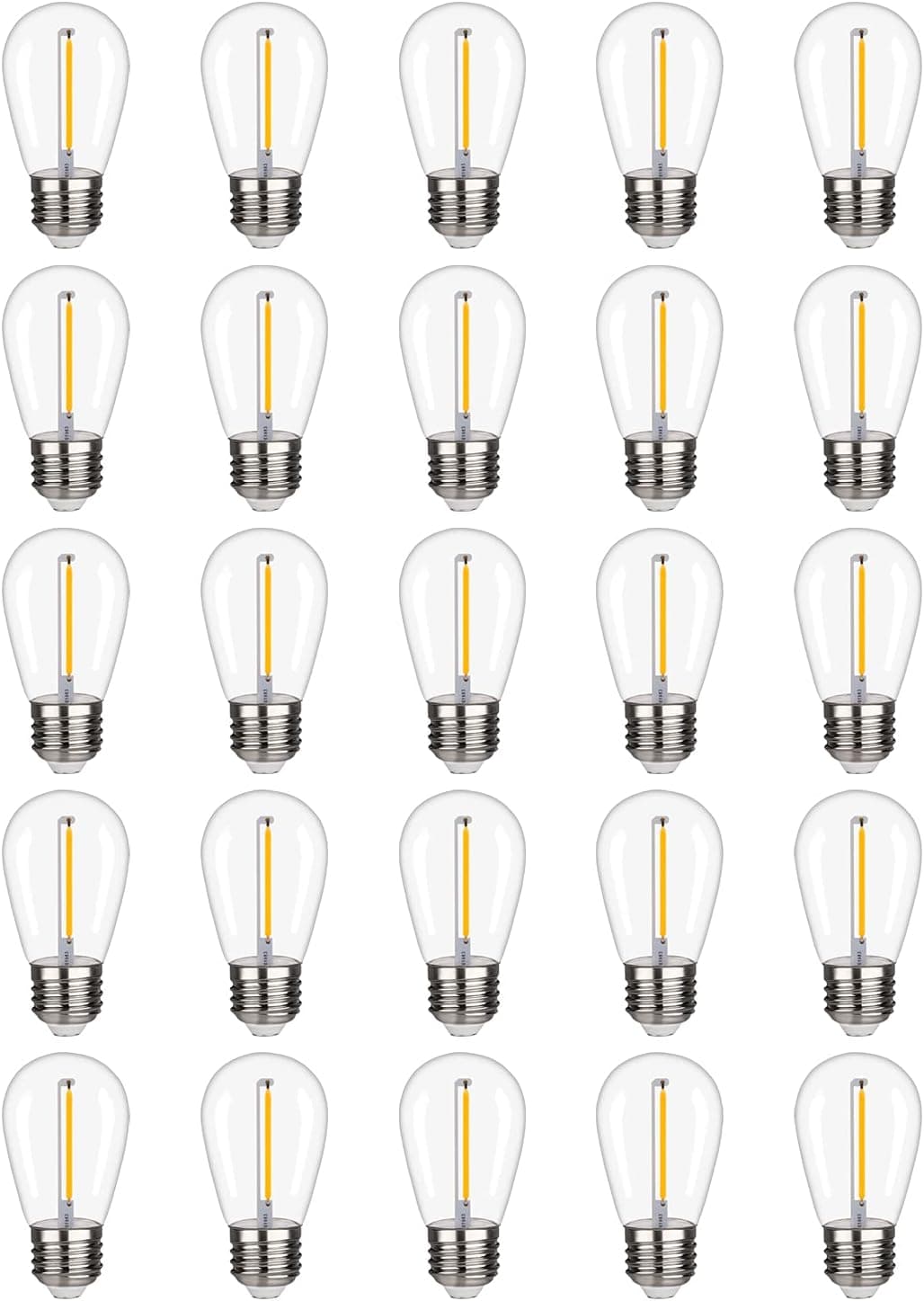 KGC 25 Pack Shatterproof & Waterproof S14 Replacement LED Light Bulbs –1W Equivalent to 10W, White Warm 2200K Outdoor String Lights Vintage LED Filament Bulb, E26 Base Edison LED Bulbs