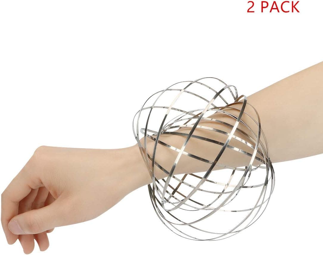 Home Kitty Flow Ring Toy, Kinetic Educational Spring Toy with Multi-Sensory, Interactive, 3D-Shaped Flow Ring ,2 Packs,Sliver