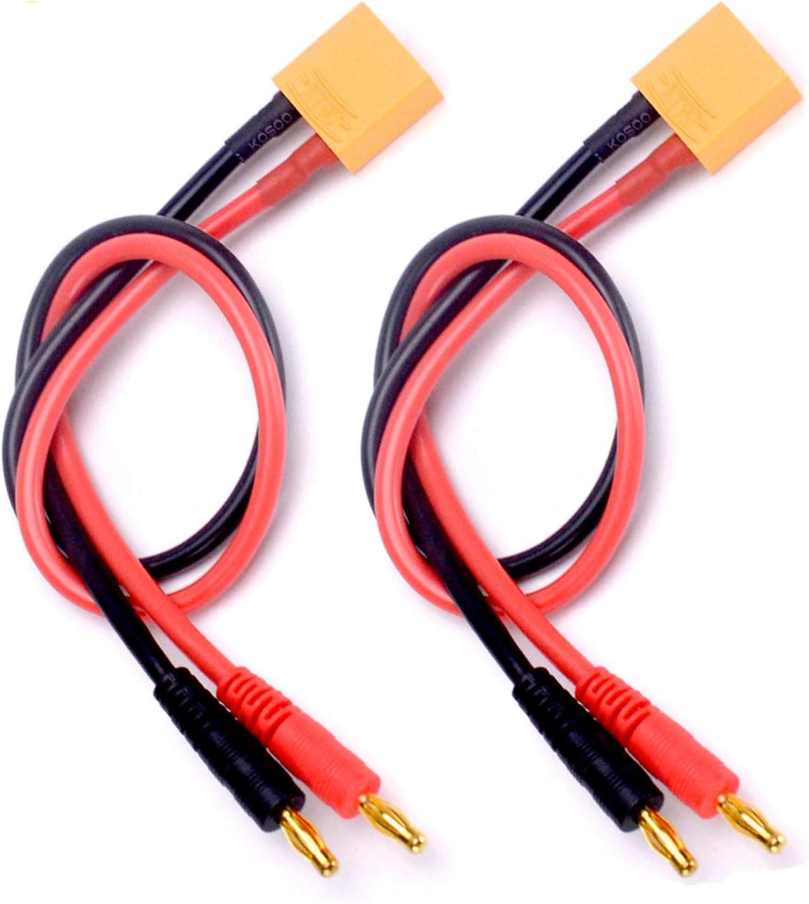YoungRC RC XT90 to 4.0 Banana Plug Charge Cable 30cm 12AWG XT90 lipo Battery Charge Cable for RC Helicopter Quadcopter Lipo Charger(2pcs)