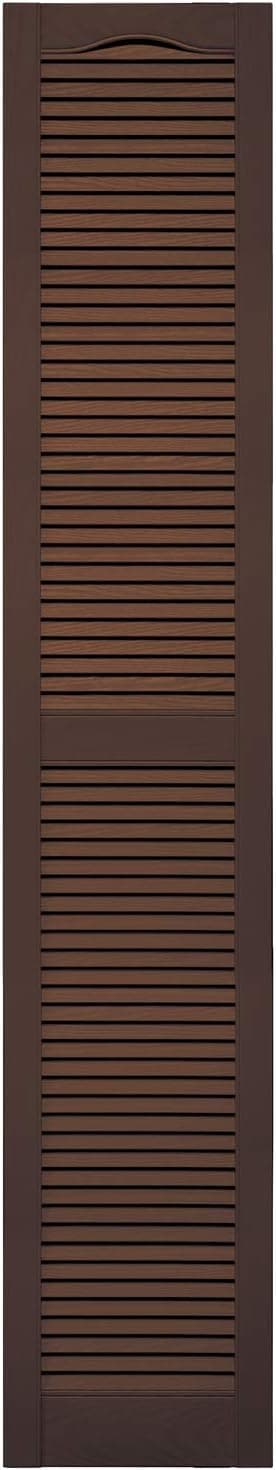 14 1/2"W x 60"H Mid-America Vinyl, Standard Size Cathedral Top Center Mullion, Open Louver Shutter, w/Installation Shutter-Lok's & Matching Screws, 009 - Federal Brown