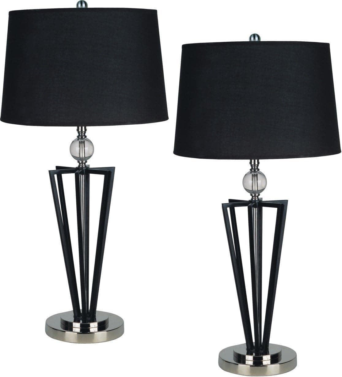 SH Lighting Modern Prismatic Table Lamp with 100% Real Crystal Sphere Center Piece, 31127, 28" H, Black, 2 Piece