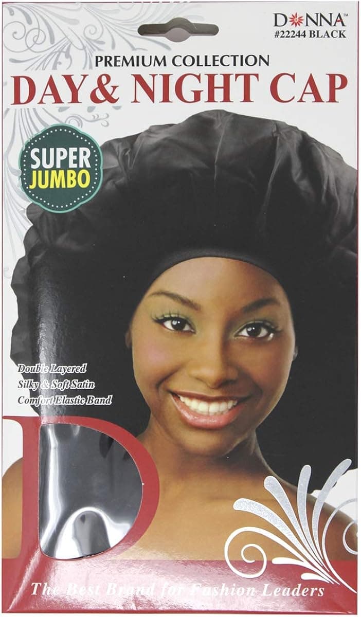 Donna Day and Night Silk Bonnet Hair Cap for Sleeping-Super Jumbo Size, Double Layered, Black