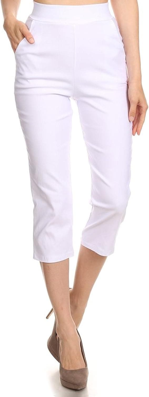 HEO CLOTHING Women's Solid Printed Basic Slim Fitted Capri Casual Pants with Plus Size