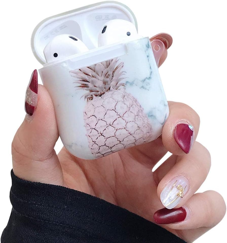 Dailylux AirPods Cases,Airpods 2 Case,Cute Pattern Protective Shockproof Soft TPU Cover Women Girls DropProof Case for Airpods 1 & 2 Charging Case,Marble Pineapple