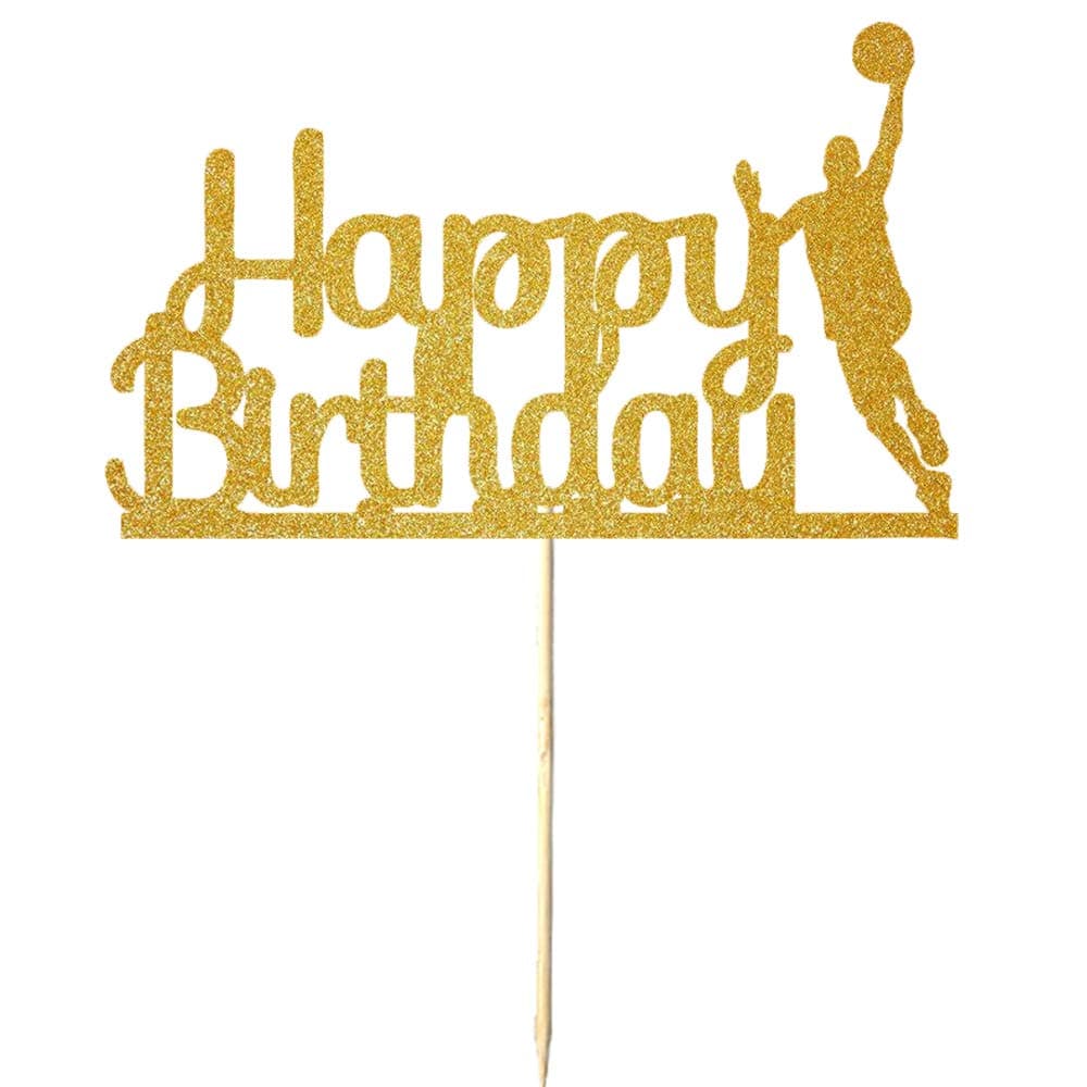NN-BH Golden Flash Happy Birthday Cake Topper, Birthday Party Cake Decoration, Sports Theme Cake Topper (basketball)