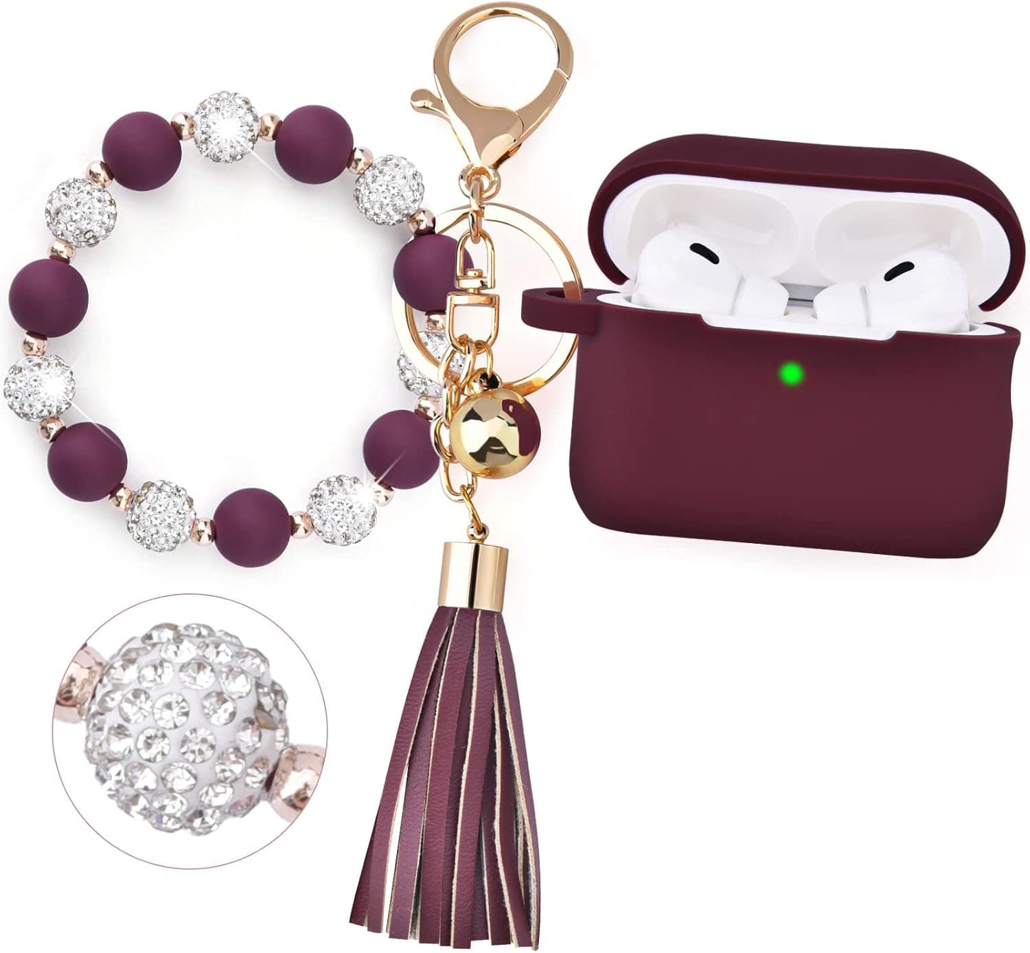 Filoto Airpod Pro 2 Case, Cute Airpods Pro 2 Cover for Women Girls, Silicone Protective Airpods Pro 2 Case with Bling Bracelet Keychain (Bling Burgundy)