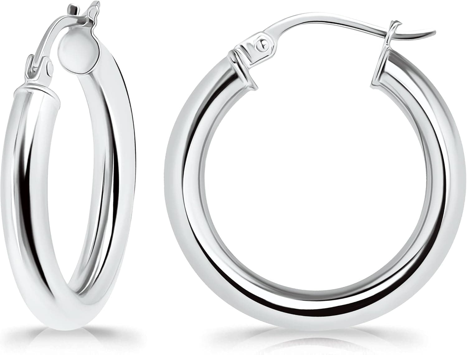 Sterling Silver Polished Finish Round-Tube Hoop Earrings 3mm Wide 15mm-30mm Diameter