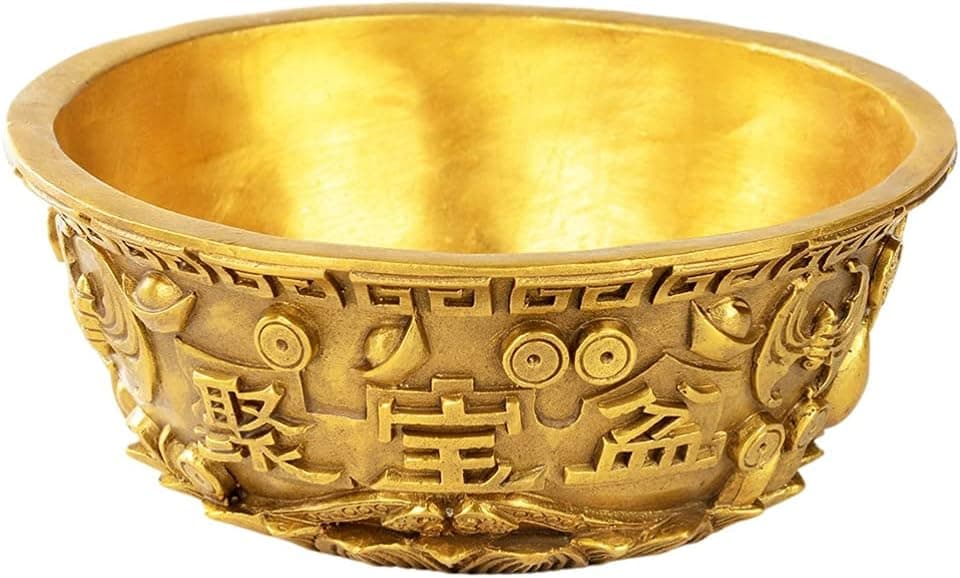 Cabilock Mini Brass Cornucopia Bowl Feng Shui Treasure Basin Wealth Prosperity Bowl Golden Offering Bowl Good Luck Table Centerpieces Home Decorations 3.07X1.38 inch