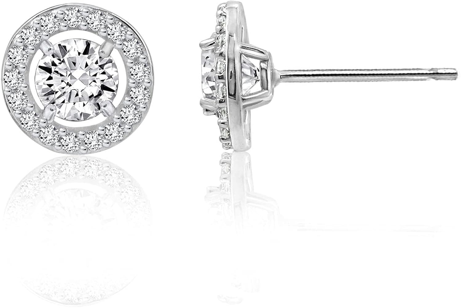 Diamonbliss Plated Silver Round Cut Floating Halo Stud Earrings