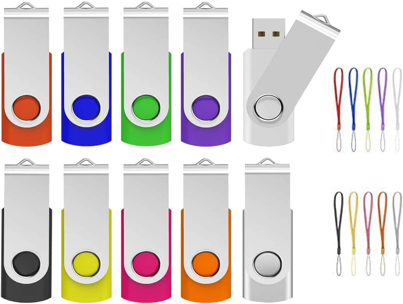 USB 64GB Flash Drive 10 Pack, ABLAZE USB 2.0 Thumb Drives Bulk with Lanyards Swivel Memory Stick Bulk U Disk 64GB Pendrive Jump Drive Zip Drive USB Pack (64GB 10 Pack, Mixcolor)