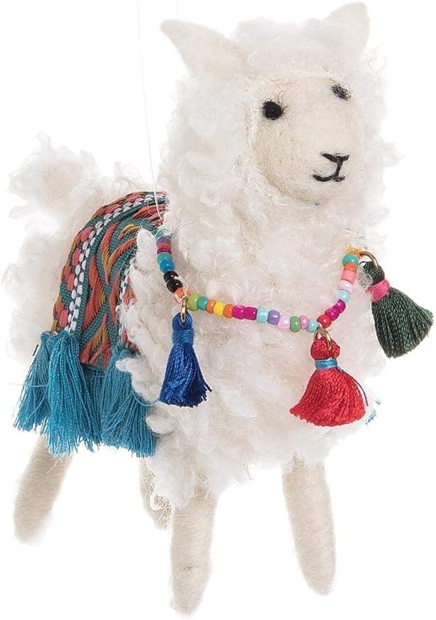 C&F Home Friendly Llama White 4.5 x 4 Inch Wool Decorative Hanging Christmas Ornament
