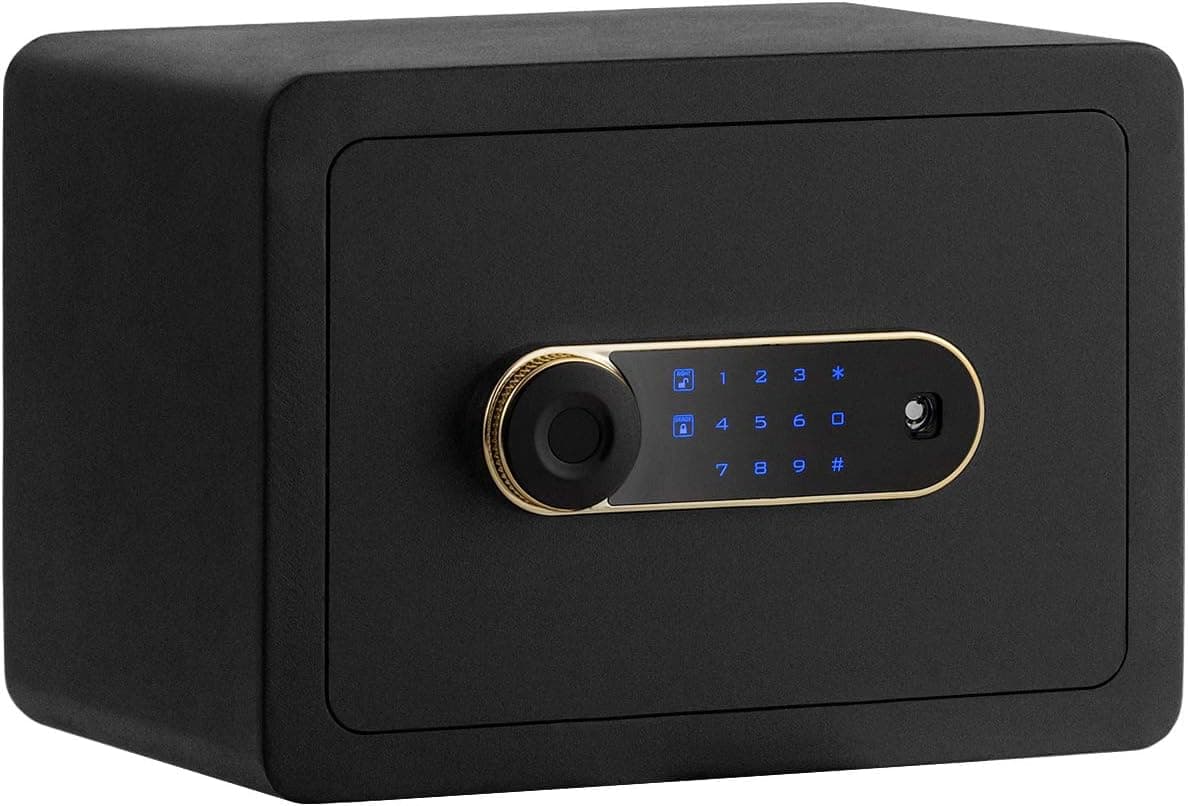 Safstar Security Safe Box, Electronic Solid Steel Safe with Keypad and Inner LED Light for Home, Office, RV Travel, Digital Safe Deposit Box for Cash Documents Jewelry Valuables, 0.5 Cubic Feet