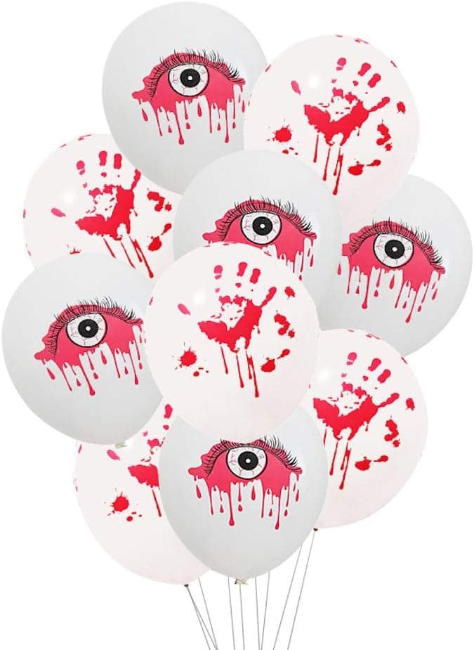 52 Pcs Halloween Scary Party Balloons,12" Blood Handprint Skeleton pumpkin Balloons for Halloween Theme Party