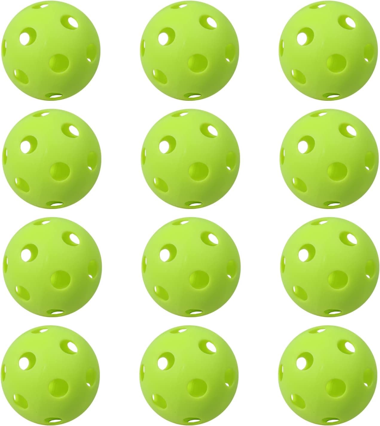 GSE 12-Pack Plastic Practice Baseballs, Training Baseballs for All Skill Levels. Limited Flight Hollow Airflow Softballs for Indoor/Outdoor Pitching, Batting, Throwing, and Catching Practice(12-Pack)