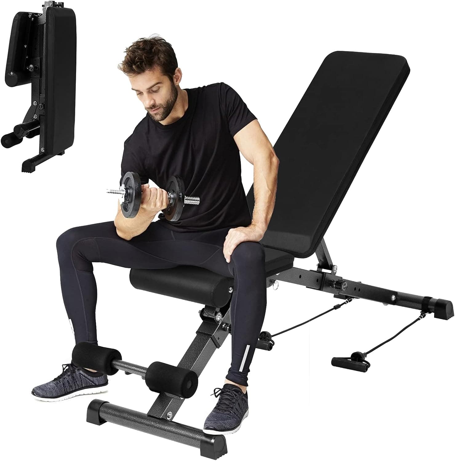 Weanas Adjustable Weight Bench, Utility Foldable Sit Up Bench Automatic Lock Multi-Purpose Decline/Incline/Flat Folding Full Body Workout Bench for Home Gym