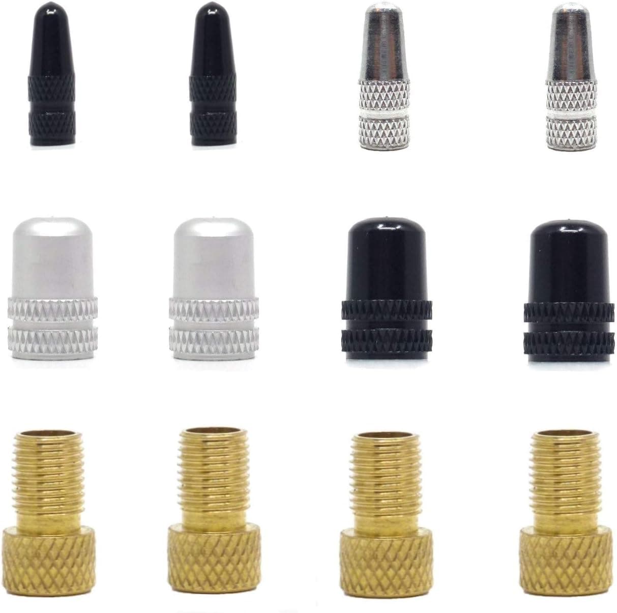 KOTEA Bike Valve Adapter [12-Pack], Presta to Schrader Converter, 4 x Copper Valve Adapters, 4 x Presta Caps and 4 x Schrader Caps