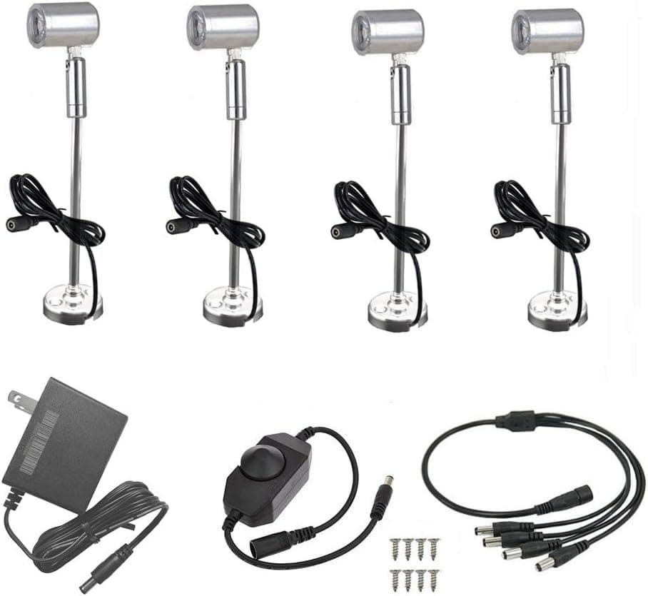 Xking 4-Pack Dimmable LED 1.5W Mini Spotlights Pole Jewelry Showcase Display Lighting Fixture Surface Mount with Online PWM Dimmer (Base B,6.3" Cool White(6000K)
