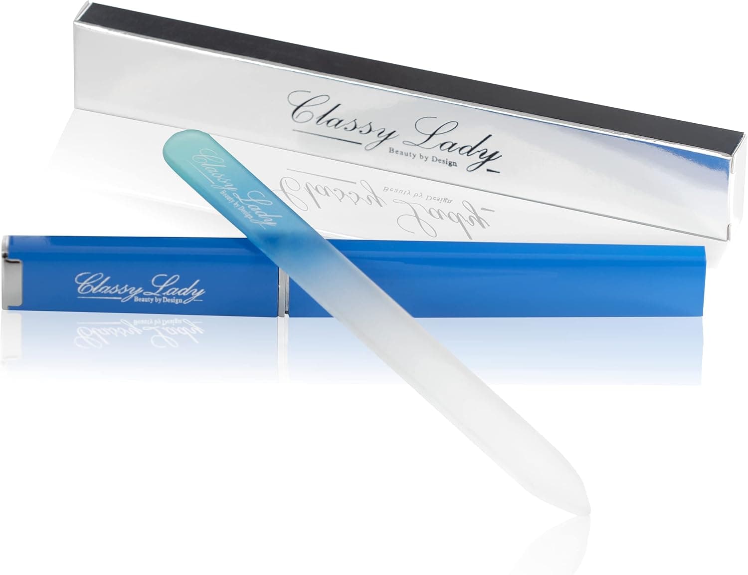 ClassyLady Glass Nail File - Crystal Nail File for Natural Nails, Filing Board for Professional Fingernail Care and Smooth Precise Filing, Easy to Clean - Blue with case