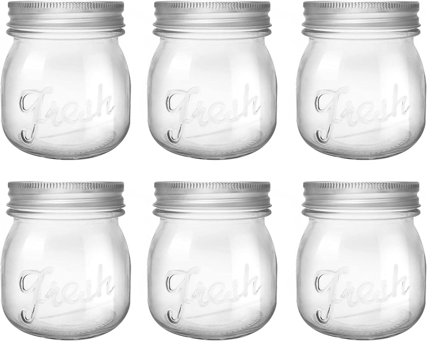YNB.BEAUSEL Glass Mason Jar 8 oz Regular Mouth Canning Jars 6 Pack with Silver Metal Airtight Lids for Meal Prep, Pickling, Food Storage, Canning, Drinking, Oats, Jelly, Jam, Honey, Salads, Yogurt