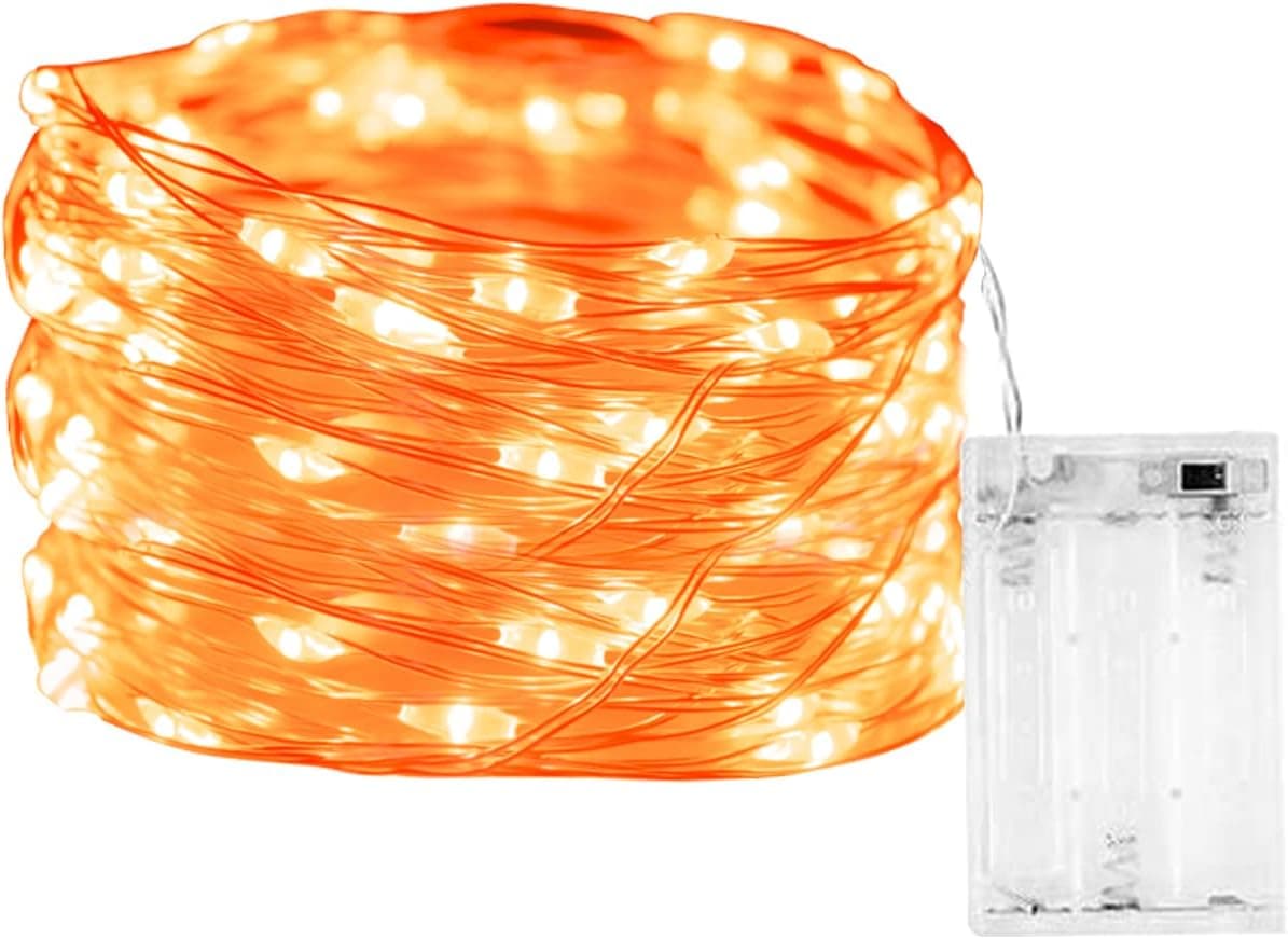 BOLWEO Orange Fairy Lights Battery Opreated 10ft 30LED, Halloween String Lights Starry for Bedroom Decor Diwali Christmas Lights Tree Wedding Party Decorations 1 Pack