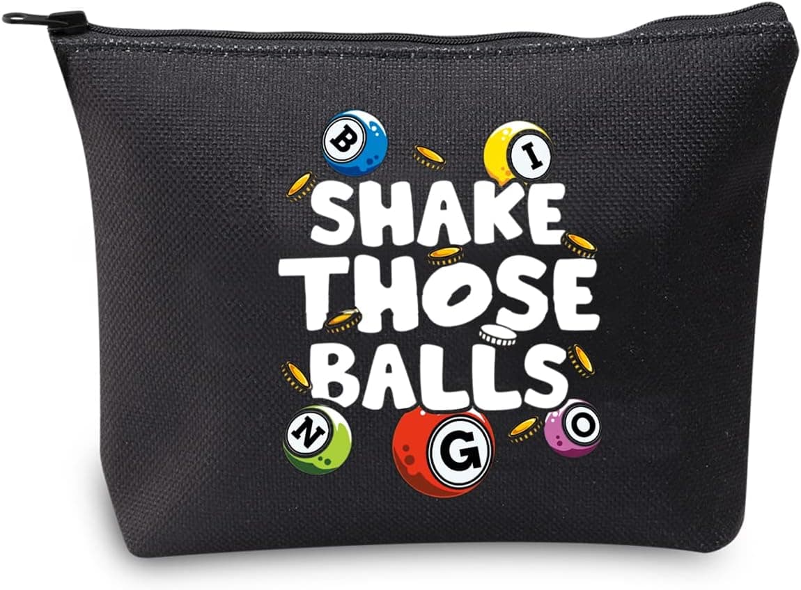 JXGZSO Bingo Gambler Gift Shake Those Balls Makeup Bag Lucky Bingo Pouch Bag Bingo Game Lover Gift (Shake those balls black)