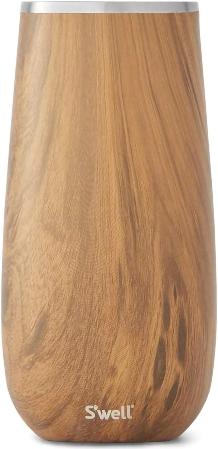 S'well Stainless Steel Champagne Flute - 6 Fl Oz - Teakwood - Triple-Layered Vacuum-Insulated Container Designed to Keep Drinks Colder, Longer - BPA-Free Designer Barware Accessories