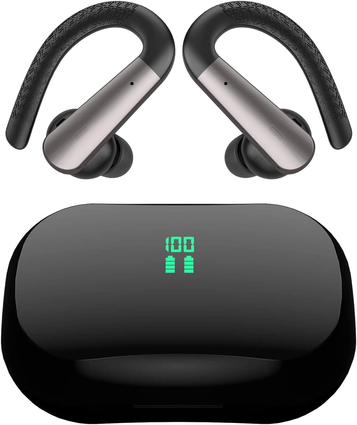 CAIMOSHY Wireless Earbuds, Sports Bluetooth Headphones with Earhooks, 4-Mics Clear Call,60Hrs Playtime,IPX7 Waterproof,LED Display,Support Low Latency Mode, for Sports Running Workout Gaming