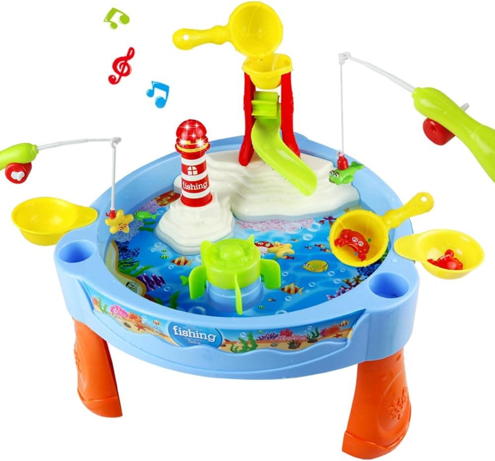 Jiacheng Toys Water Table Kids Water Play Table Toy Fishing Game Splash Waterpark with Music for Kids Toddlers 3+Years Old