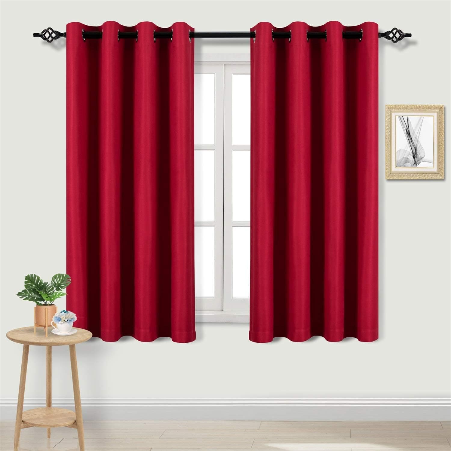 DWCN Red Faux Linen Curtains Room Darkening Light Filtering Grommet Living Room Curtains, 52 x 54 inch, Set of 2 Window Curtain Panels