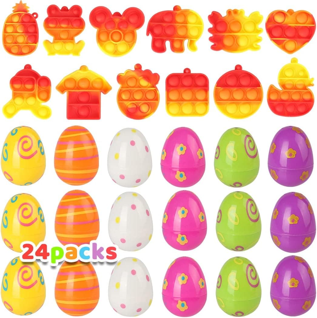 24 Pack Easter Egg with Pop Fidget Toys Inside,Prefilled Easter Basket Stuffers Gift Party Favors for Tolder Teens Girls