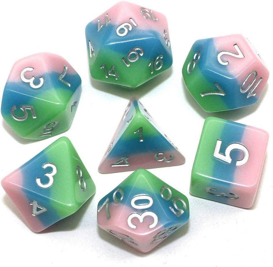 Dice Resin DND Dice Fit Dungeons and Dragons(D&D) RPG Pathfinder Role Playing Games Pink Blue Green 3 Layers Polyhedral Set… B088M16LZ