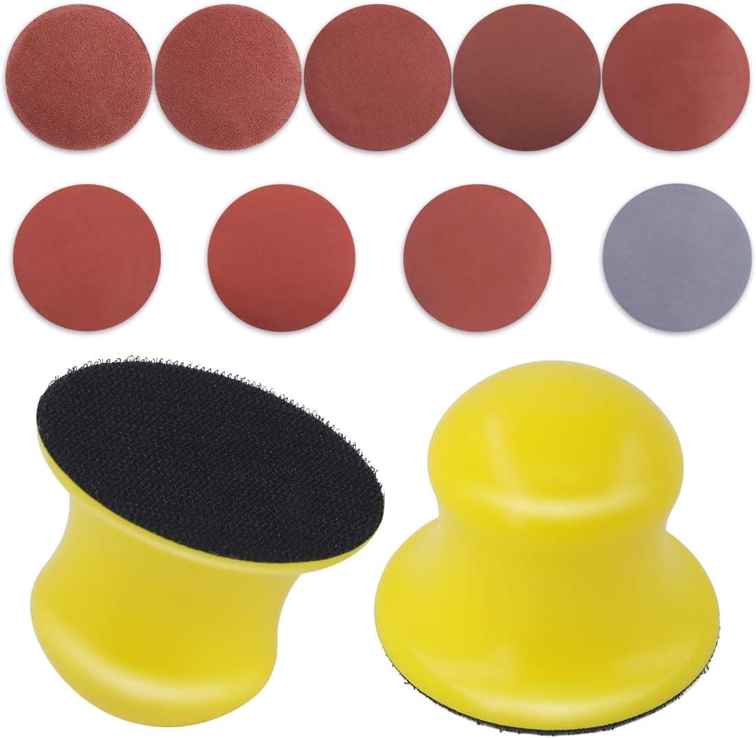 Swpeet 92Pcs 3 inch Sanding Disc with Round Hook and Loop Hand Sanding Block Hook Backing Plate for Sanders or Polishers - 10PCS Each of 80/100/ 180/600 /800/1000 /1200/2000 /3000