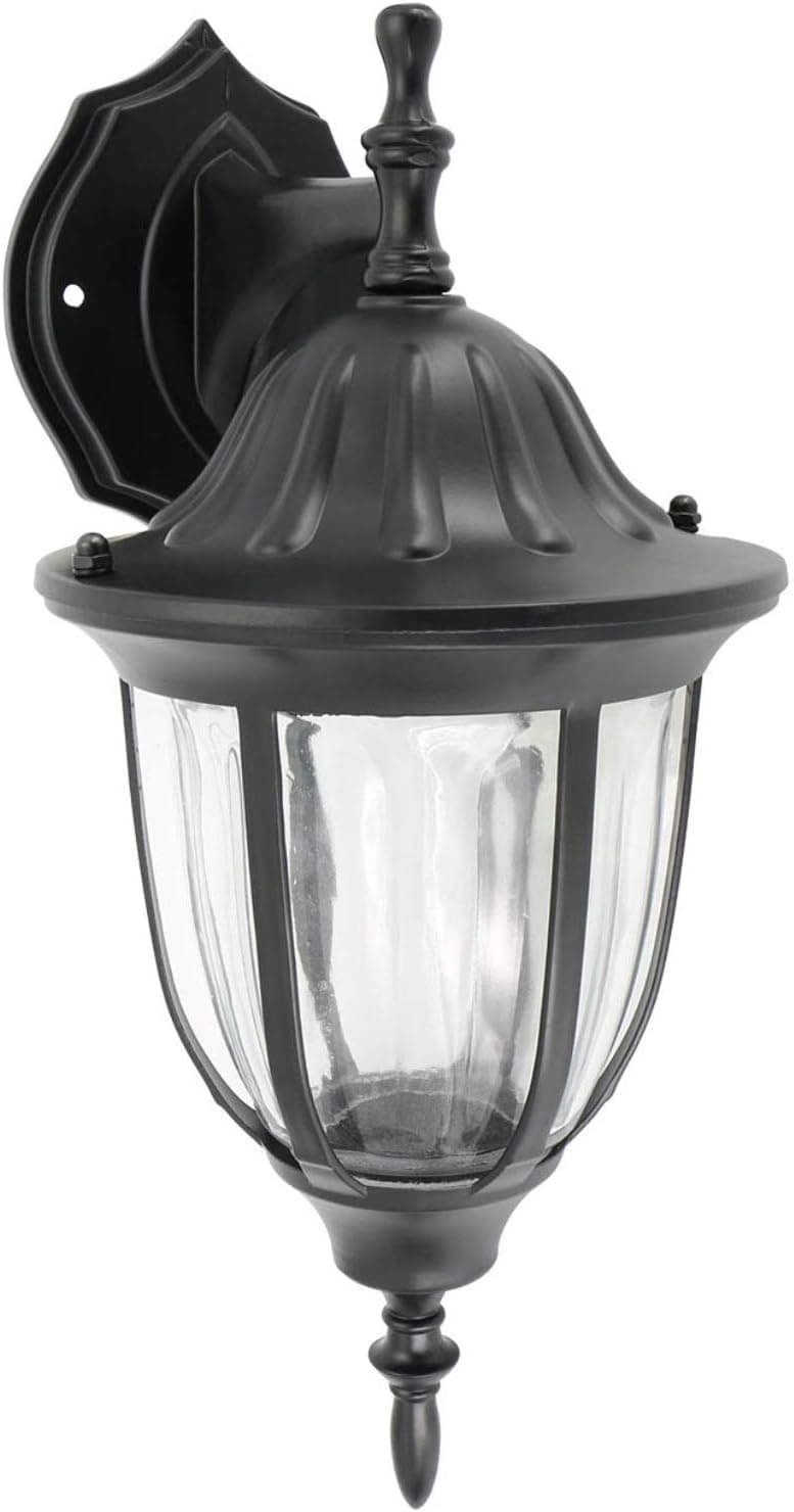 IN HOME One-Light Outdoor Wall Down Lantern Fixture, Black Finish Cast Aluminum Housing with Clear Glass Shade, Waterproof Exterior Wall Lamp Light for Front Porch, Yard, Garage, ETL Listed