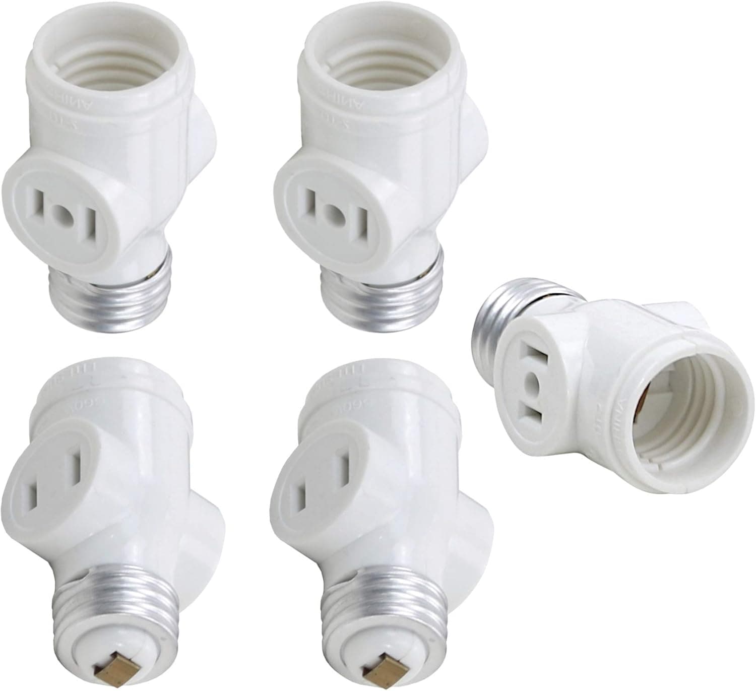 Harrier 2 Outlet Socket Adapter Splitter, 2-Prong Polarized Outlets, Medium Base, White, 5 Pack