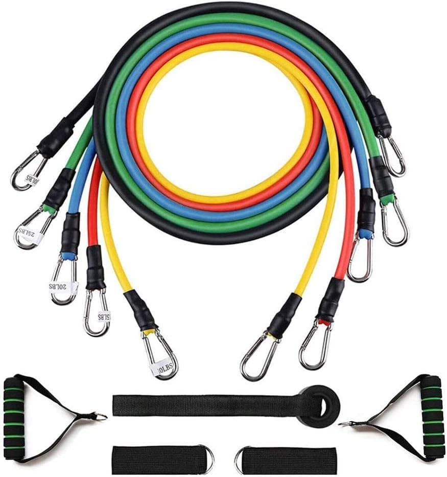 Exercise Resistance Bands Set, Stretch Training Band Set with Door Anchor, Physical Therapy Keep Fit Exercise Bands with Handles, Ankle Straps and Carry Bag, 11 Pack Suitable for Any Fitness Level