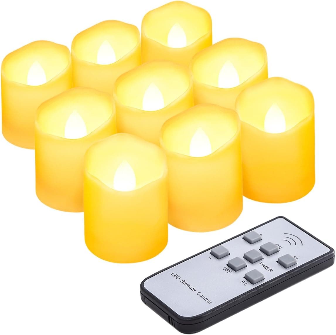 Upgraded Tea Lights with Timer, 9 PCS Battery Operated Candle Light Flameless Candles, 2 Speeds, Remote Votive Candles with 5 Brightness for Christmas Party Wedding Festival Decor- Battery Included