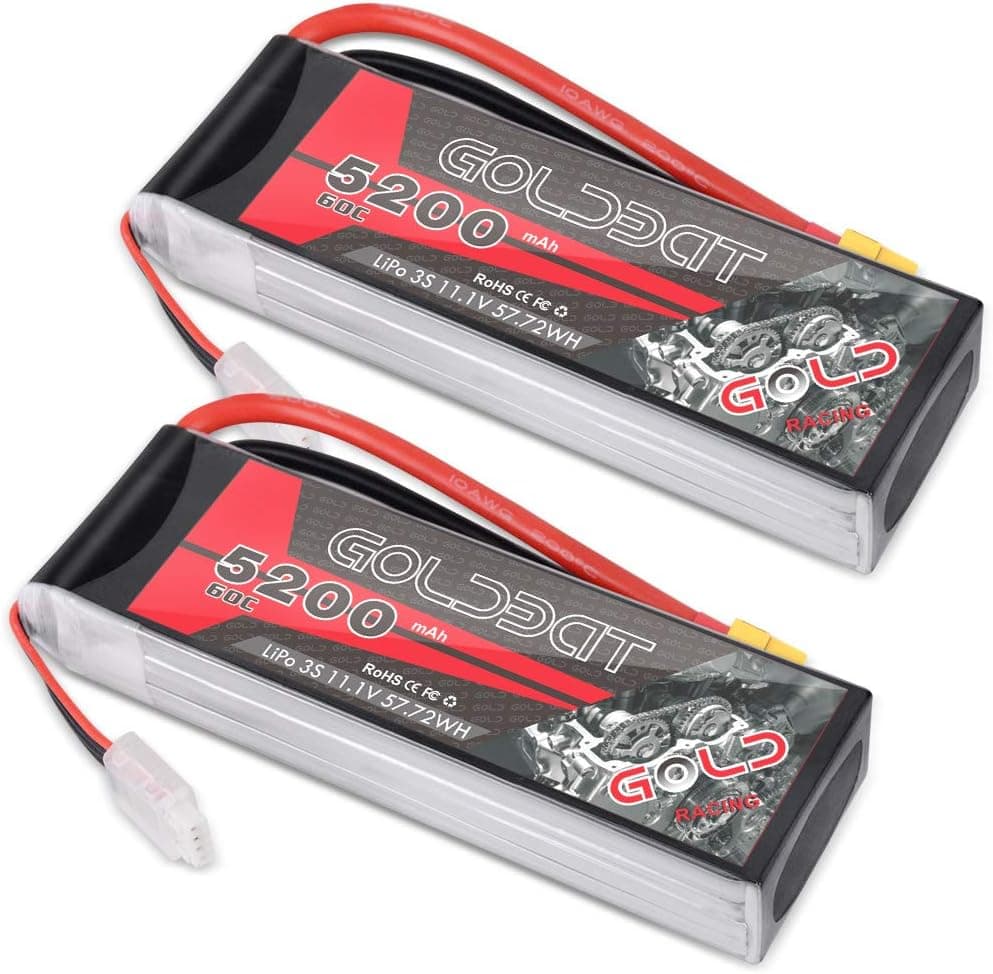 GOLDBAT 5200mAh 60C 11.1V 3S LiPo RC Short Battery with XT60 Connector Softcase Pack for RC Car Truck Quadcopter Airplane Helicopter (2 Pack)