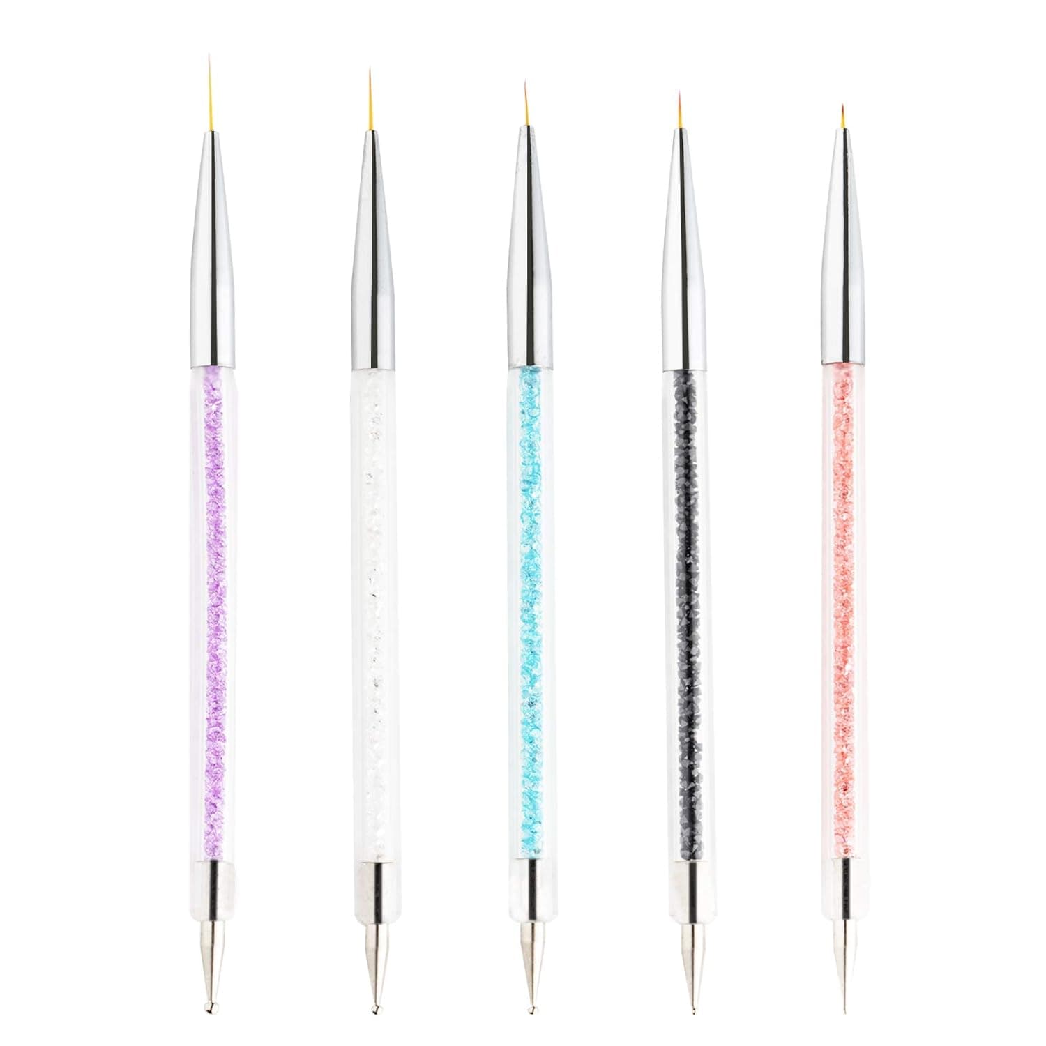 5 Pcs Nail Art Liner Brushes, Owlbbabies Double Ended Painting Nail Design Brush Pen Nail Art Point Drill Drawing Brush Dotting Pen Tools Set Include Liner Brushes and Dotting Pen 5/7/9/11/14mm
