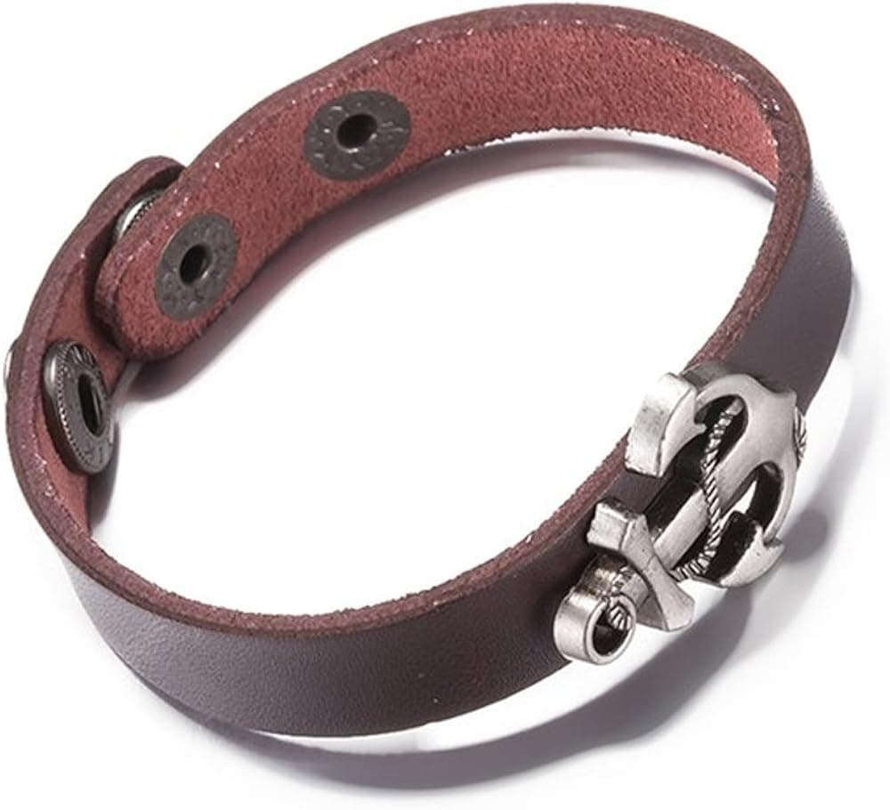 HAPPYGAL Mens Womens Leather Anchor Charm Bracelet