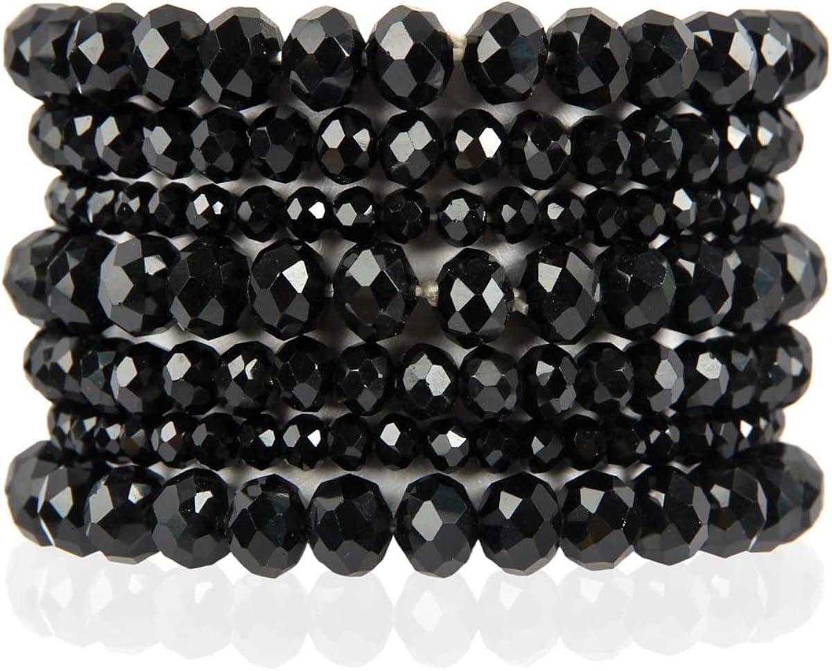 RIAH FASHION Bohemian Multi-Layer Beaded Stacking Statement Bracelets - Versatile Stretch Strand Sparkly Crystal Beads Wrap Slip-on Cuff Bangle Set