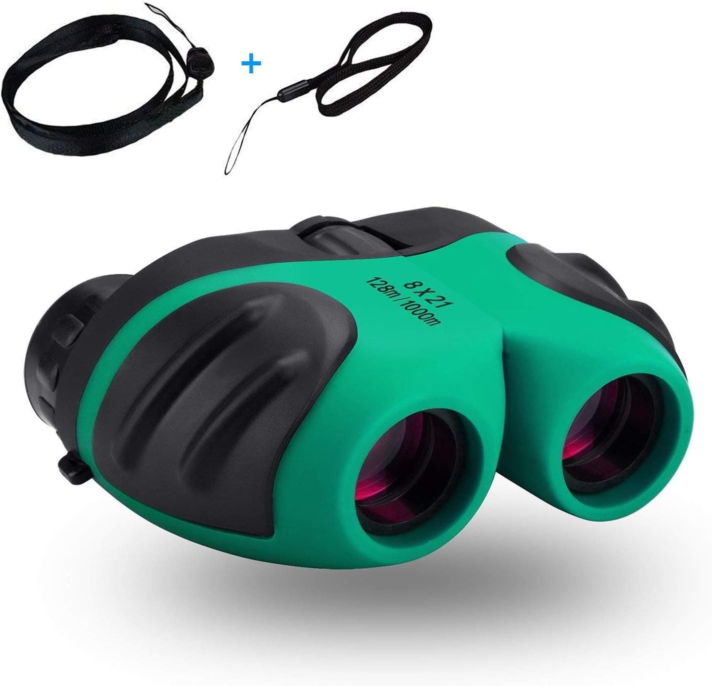 Shock Proof Kids Binoculars: 8x21 with Lanyards and Case - Toys for Age 3 4 5 6 7 8-14 Years Old Boys Girls to Watching Wildlife or Scenery, Outdoor Fun, Birthday Presents for Children (Green)