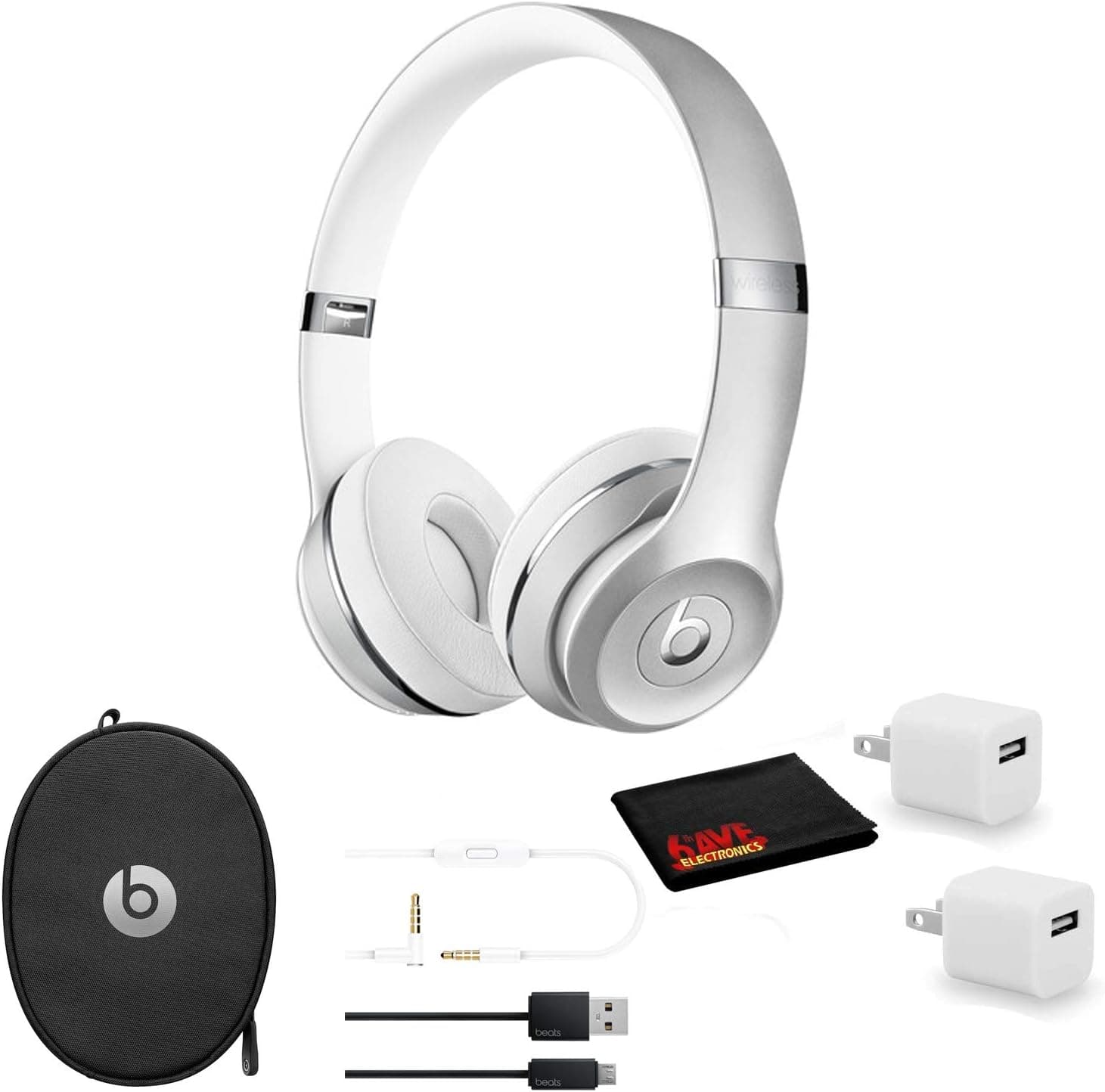 Beats by Dr. Dre Beats Solo3 Wireless On-Ear Bluetooth Headphones (Silver) - Kit with USB Adapter Cube