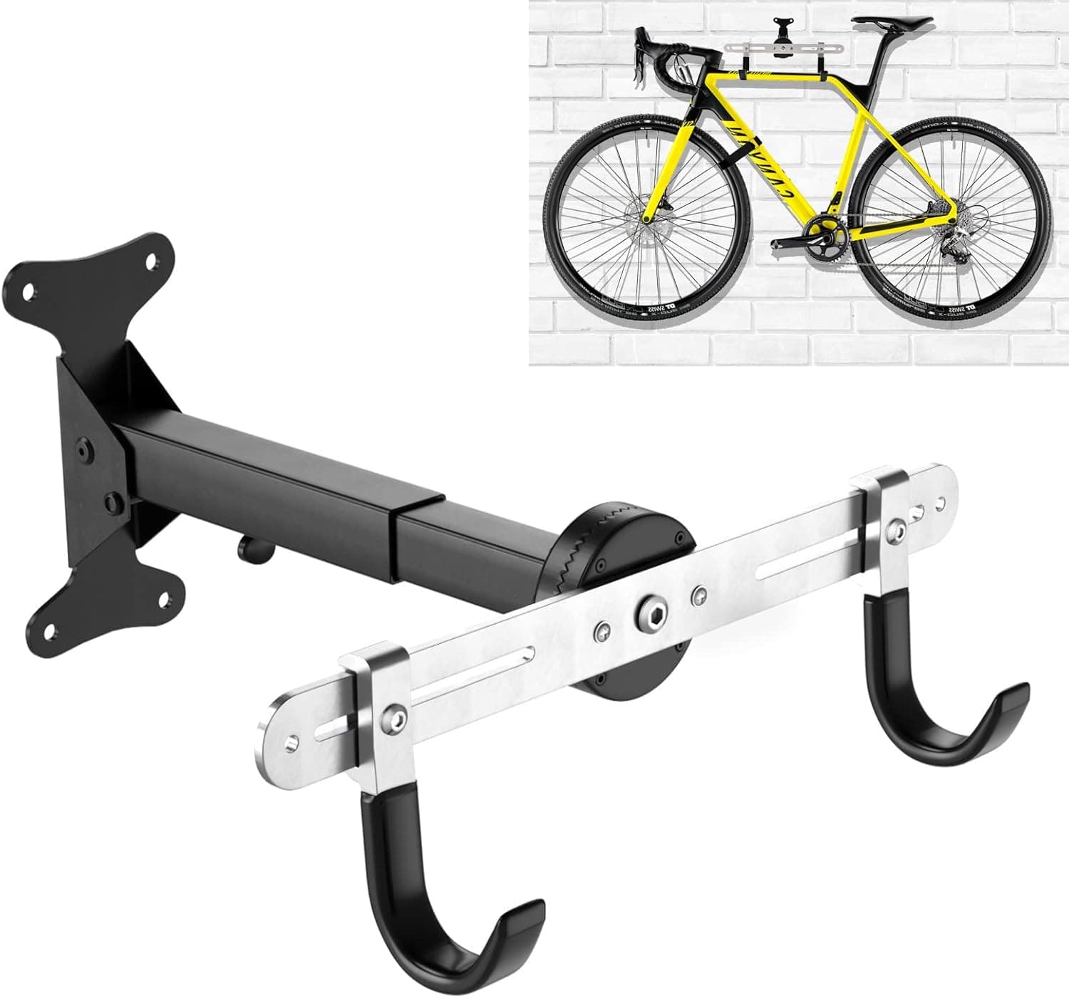 HIECTPRO Bike Wall Mount Horizontal Bike Hanger Metal Folding Adjustable Bike Rack Holder Hook for Mountain Bike, Road Bike, Hybrid Indoor Garage Home Storage