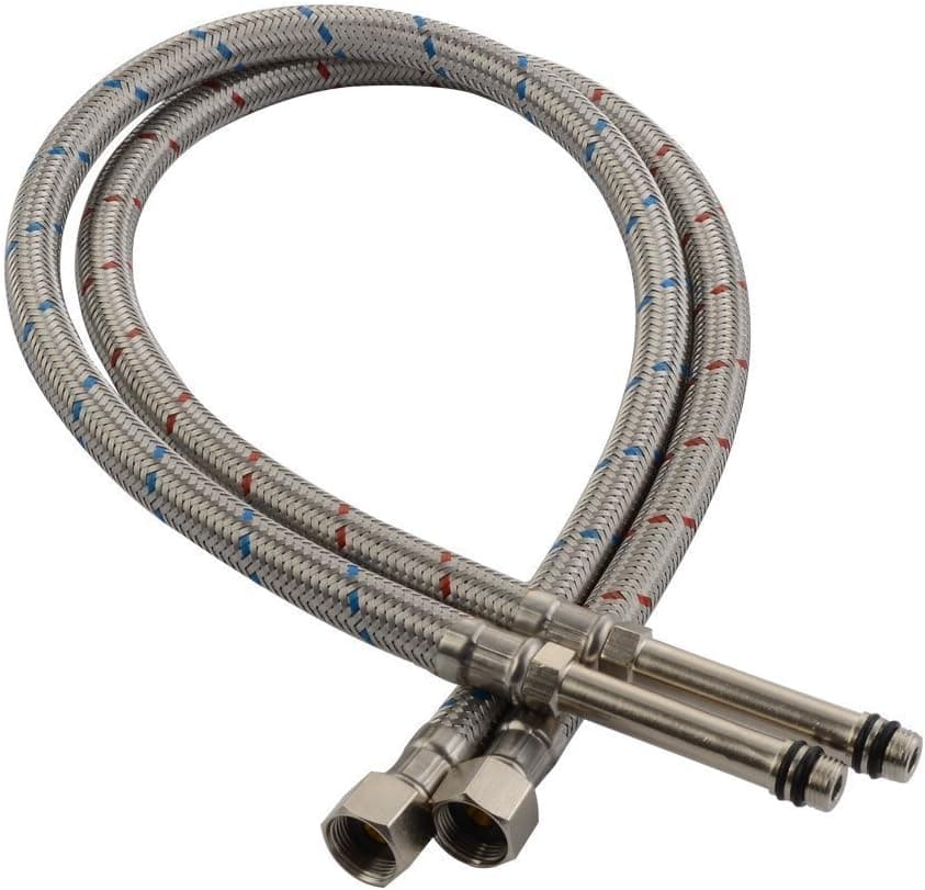 Pull Down Kitchen Faucet Connector, Angle Simple 3/8-Inch Female Compression Thread x Extra Long M10 Male Connector Stainless Steel Supply Hose for Pull Out Kitchen Faucet, 24-Inch Long