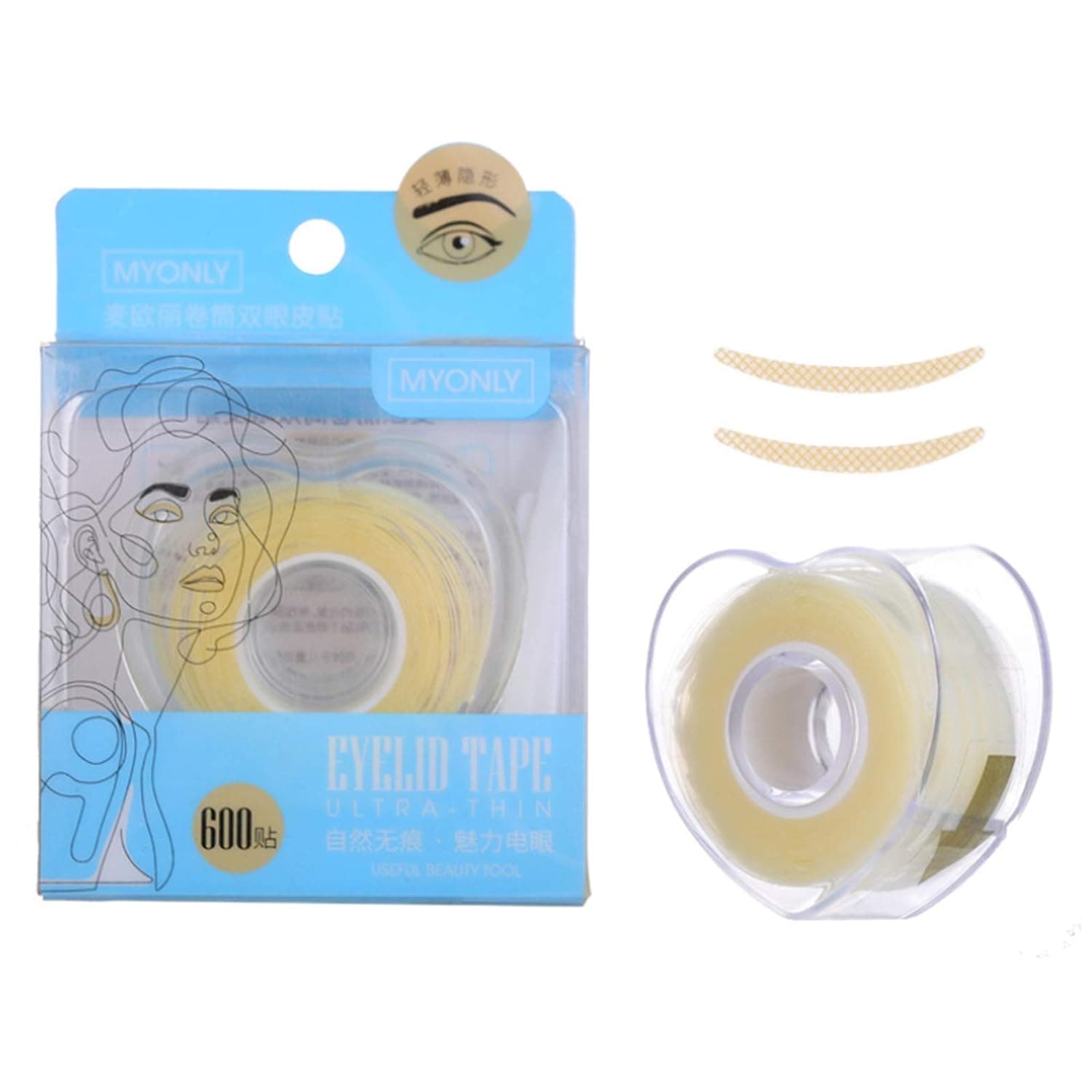 myonly 300 Pairs roll double eyelid stickers. natural invisible easy to apply for a long time,without taking off,breathable and without leaving traces (Complexion crescent)…
