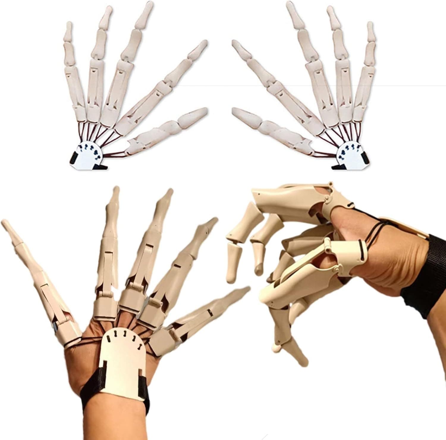 Halloween Articulated Finger Extension Toys A Pair, Scary Skeleton Hand Gloove Witch Ghost Toys Halloween Party Decoration Accessory (White)