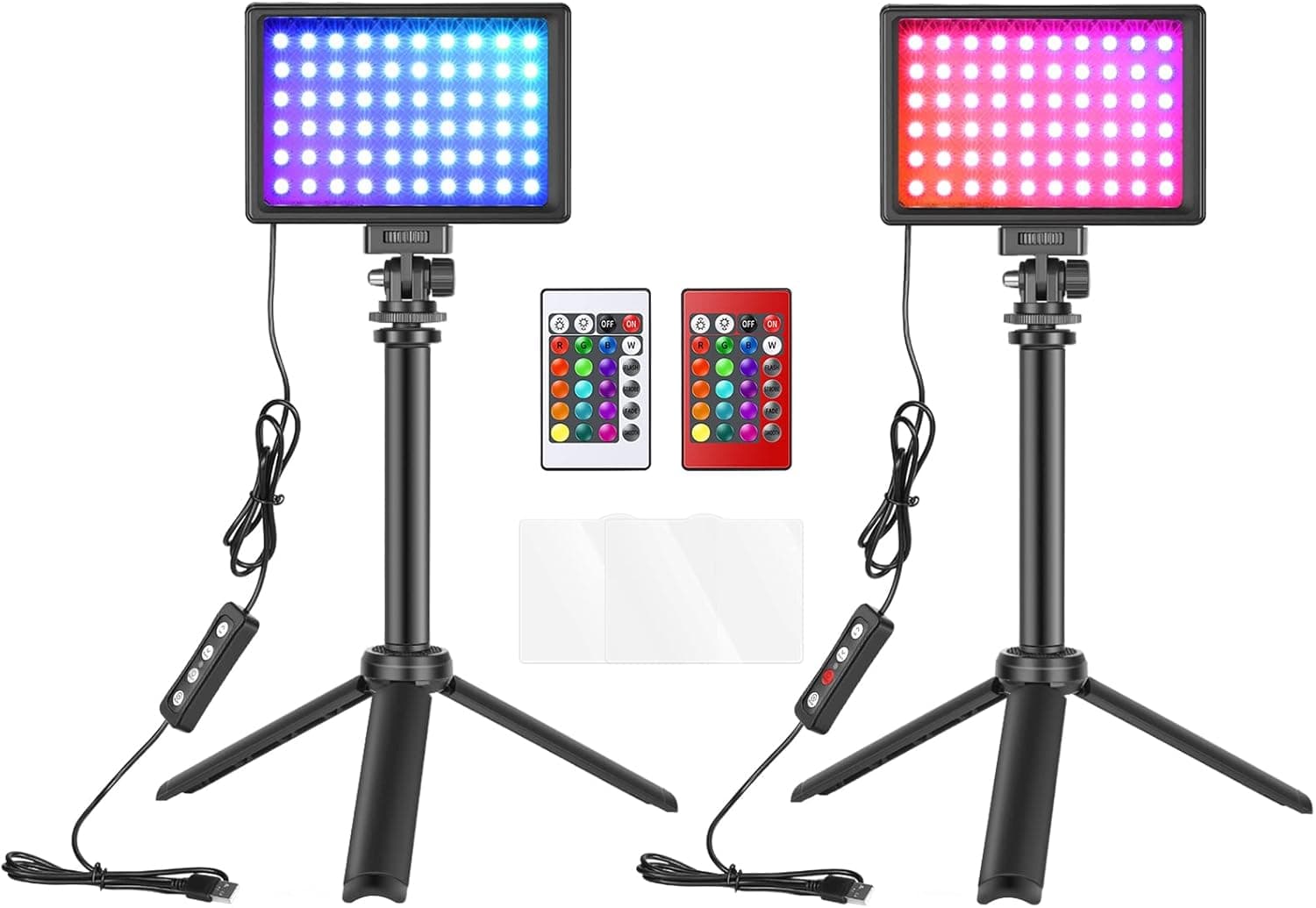 Neewer Dimmable USB RGB LED Video Light 2-Pack with Remote Control and Tripod Stand for Tabletop/Low-Angle Shooting, Zoom/Video Conference Lighting/Game Streaming/YouTube Video/Photography